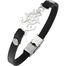 Deri Dümen Çapa Model Çelik Erkek Bileklik