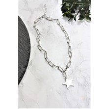 X-lady Accessories Kalın Ataç Zincir Tek Yıldız Kolye Gümüş Renk