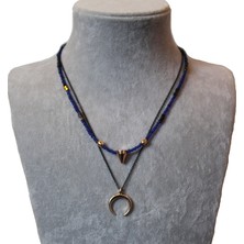 Kırmızı Sanat Evi Mavi Boncuklu Hilal Uçlu Bijuteri Kolye