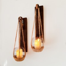 ST Dekor Ceviz Renkli Led Mumlu Aplik 2'li Set
