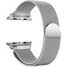 Arabulalaca Apple Watch Uyumlu Milano Loop Çelik Kordon 44 mm Kayış Seri 6 Gümüş