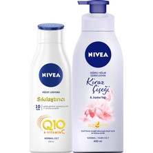 NIVEA Q10 Sıkılaştırıcı Vücut Losyonu 250 ml,10 Günde Sıkılaş,Kiraz Çiçeği & jojoba Yağı Pump Nemlendirici Vücut Losyonu 400 ml