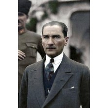 Asilmeydan Gazi Mustafa Kemal Atatürk Şık Takım Elbiseli Modern Atatürk Poster Bayrağı 100 x 150 cm