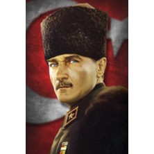 Asilmeydan Mavi Gözlü Kalpaklı Gazi Mustafa Kemal Atatürk Ay Yıldız Türk Bayrağı Poster Bayrak 100 x 150 cm