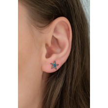 Nereze 925 Ayar Minik Turkuaz Deniz Yıldızı Küpe Kadın Gümüş Küpe