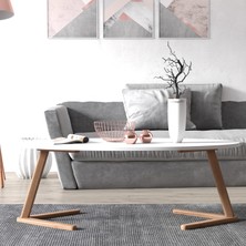 Ruum Store Elipso Orta Sehpa Ahşap Ayaklı Opak Beyaz