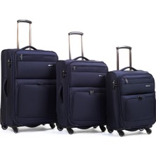 MÇS  Lüx Kumaş 3'lü Valiz Set Lacivert - V117