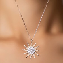 Papatya Silver Rose Kaplama Zirkon Taşlı Gümüş Güneş Kolye