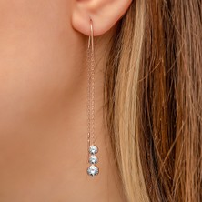 Papatya Silver Sallantılı Tekli Üçtaş Süzme Nano Zirkon Taşlı Rose Kaplama 925 Ayar Gümüş Küpe