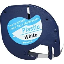 Dymo Letratag Muadil Plastik Şerit Etiket Beyaz 10'lu Paket 12MMX4M