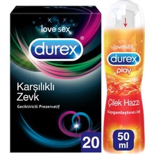 Durex Karşılıklı Zevk Prezervatif 20'li + Durex Jel Çilek Hazzı 50 ml