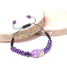 Taş Rüyası Ceroit Ametist Rondel  Örme Bileklik