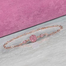 Ervanur Pembe Zirkon Taşlı Lotus Çiçeği Gümüş Bileklik