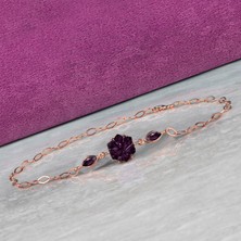 Ervanur Ametist Zirkon Taşlı Lotus Çiçeği Gümüş Bileklik