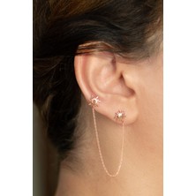 By Barun Zincirli Ikili Güneş Model Gümüş Küpe Rose