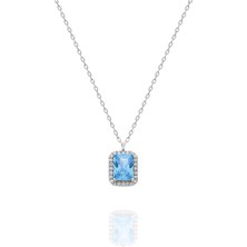 Nereze 925 Ayar Gümüş Aquamarin Taşlı Tektaş Kadın Gümüş Kolye