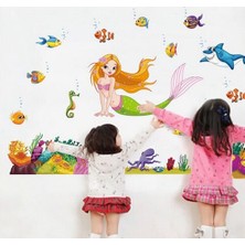 Kt Decoration Denizkızı ve Balıklar Bebek ve Çocuk Odası Sticker Dekor Çıkartma