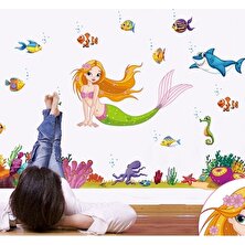 Kt Decoration Denizkızı ve Balıklar Bebek ve Çocuk Odası Sticker Dekor Çıkartma