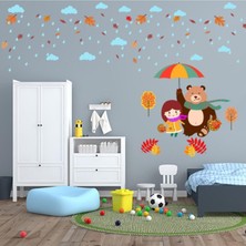 Kt Decoration Sonbahar Temalı Sevimli Ayıcık ve Minik Afacan Çocuk Odası Duvar Sticker