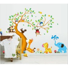 Kt Decoration Dev Boyutlu Çocuk Odası Dekorasyonu Ağaç Maymun ve Hayvanlar Xl Duvar Sticker