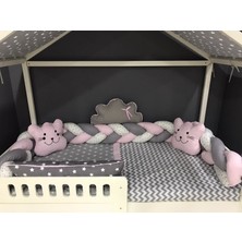 Mini Baby 3'lü Örgülü Pembe Montessori Bebek Çocuk Uyku Seti