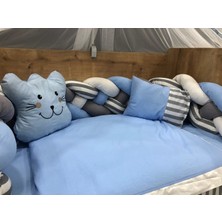 Mini Baby Örgülü Mavi Cibinlikli Bebek Uyku Seti