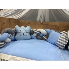 Mini Baby Örgülü Mavi Cibinlikli Bebek Uyku Seti
