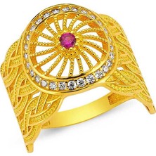 Bilezikhane Pembe Taşlı 14 Ayar Altın Yüzük 4.65 Gram