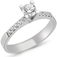 Bilezikhane Tektaş Yüzük Kenar Taşlı 14 Ayar Altın 2.75 Gram