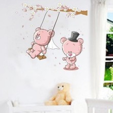 Kt Decoration Çocuk Bebek Odası Salıncakta Sallanan Sevimli Ayıcıklar Duvar Sticker