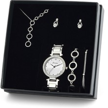 Forentina Gümüş Kaplama Yuvarlak Kolye Küpe Bileklik Saat Set