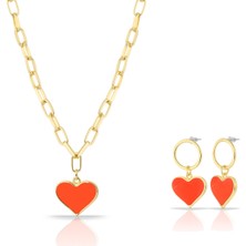 Forentina Altın Kaplama Kalp Kolye Küpe Kombin Set