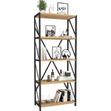 Evnalia Ofis Çalışma Odası Endüstriyel Metal Kitaplık Ahşap 5 Raflı