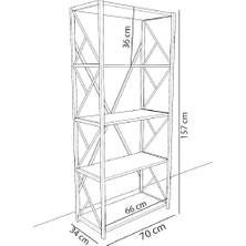 Evnalia Ofis Çalışma Odası Endüstriyel Metal Kitaplık Ahşap 5 Raflı