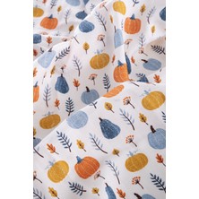 Caline Baby Müslin Bezi Örtü Bal Kabağı Desen - Mavi 90 x 75 cm cm + 2 Adet Ağız Mendili