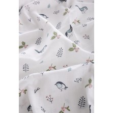 Caline Baby Müslin Bezi Örtü Kuş Desen - Mavi 120 x 120 cm cm + 4 Adet Ağız Mendili