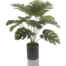 Nettenevime Yapay Çiçek Monstera Deve Tabanı Metal Mat Siyah Saksılı Yapay Bitki Salon Çiçeği 12 Yaprak