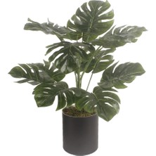Nettenevime Yapay Çiçek Monstera Deve Tabanı Metal Mat Siyah Saksılı Yapay Bitki Salon Çiçeği 15 Yaprak