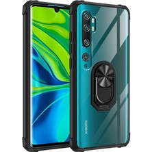 Case 4U Xiaomi Mi Note 10 Lite Kılıf Armor Serisi Manyetik Yüzüklü Renkli Köşe Korumalı Şeffaf Silikon Mola Siyah