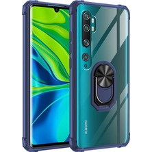 Case 4U Xiaomi Mi Note 10 Lite Kılıf Armor Serisi Manyetik Yüzüklü Renkli Köşe Korumalı Şeffaf Silikon Mola Lacivert