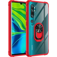 Case 4U Xiaomi Mi Note 10 Lite Kılıf Armor Serisi Manyetik Yüzüklü Renkli Köşe Korumalı Şeffaf Silikon Mola Kırmızı