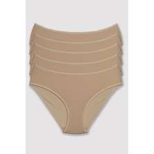Pierre Cardin Kadın 5'li Kalın Kenarlı Klasik Slip Külot %90 Pamuk %10 Elastan Ten Renk
