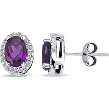 Lilarote Pırlanta Ametist Taşlı Küpe