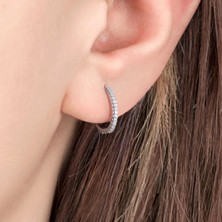 Afrodit Silver Taşlı Beyaz Halka Gümüş Kadın Küpe