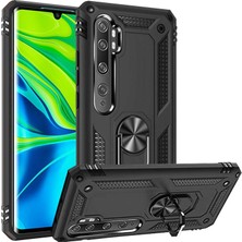 Case 4U Xiaomi Mi Note 10 Lite Kılıf Çift Katmanlı Yüzüklü Manyetik Vega Kapak Siyah