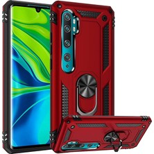 Case 4U Xiaomi Mi Note 10 Lite Kılıf Çift Katmanlı Yüzüklü Manyetik Vega Kapak Kırmızı