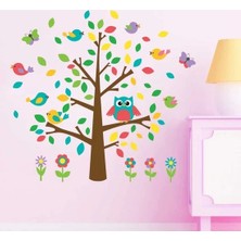 Cosy Home Gift Bebek Çocuk Odası Renkli Ağaç Kuşlar Kelebek Çiçekler Görsel Sticker Pvc Duvar Süsü