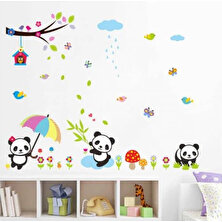 Cosy Home Gift Çocuk Bebek Odası Sevimli Panda Aialesi Orman Sticker Pvc Duvar Süsü