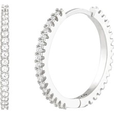Afrodit Silver Taşlı Beyaz Halka Gümüş Kadın Küpe