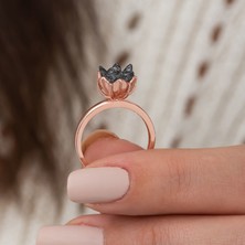 Ervanur Rose Altın Kaplama Zirkon Taşlı Lotus Çiçeği Kadın Yüzük
